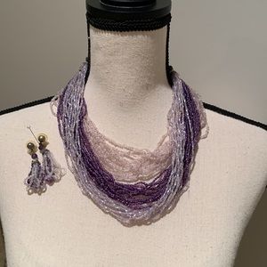 Multi strand purple necklace with matching earrings